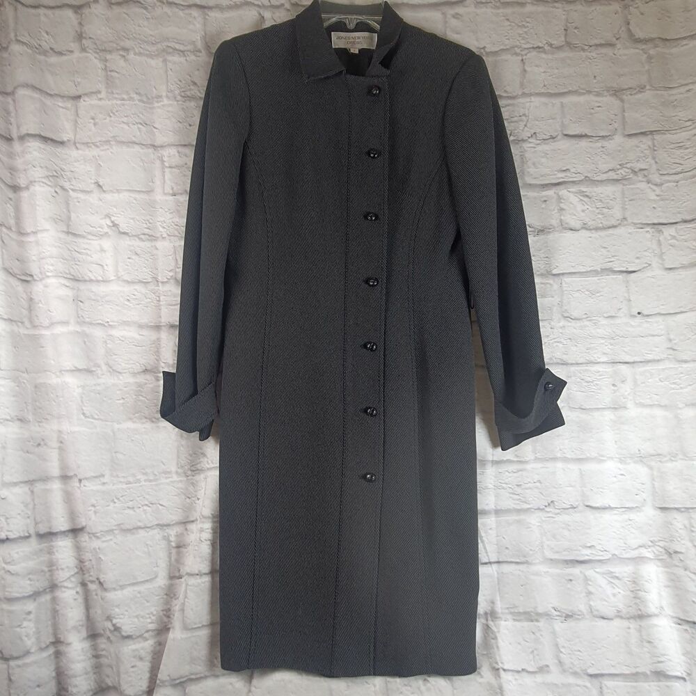 Vtg Jones New York Dress Jacket Women's Size 6 Trench Overcoat Black